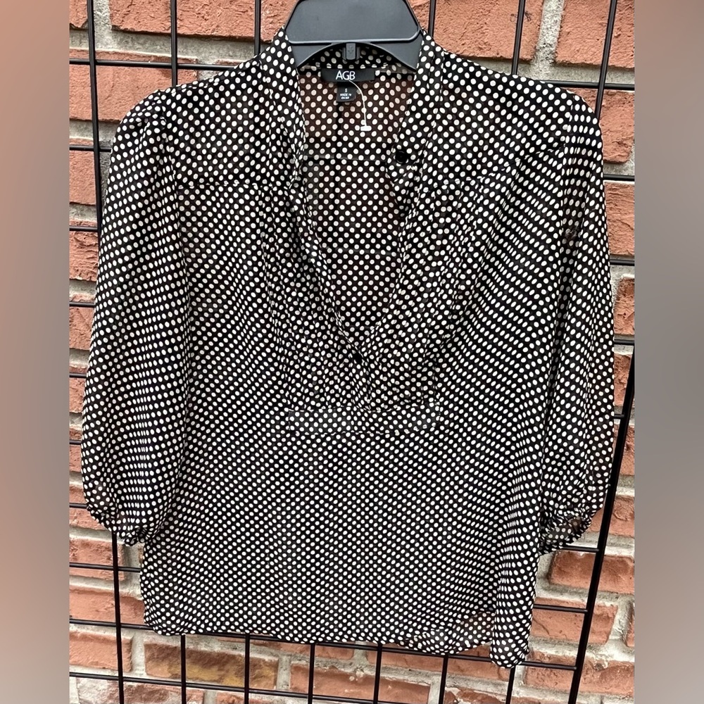AGB Black and White Polka Dot Blouse Size Small
